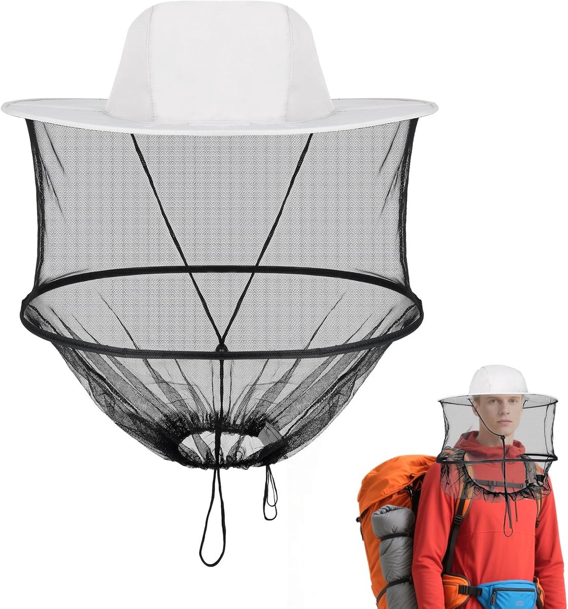 Muggenhoed, imkerhoed, hoed met muggennet, zonwering, opvouwbaar, voor outdoor, wandelen, kamperen, vissen, tuinhoed, uniseks (A)