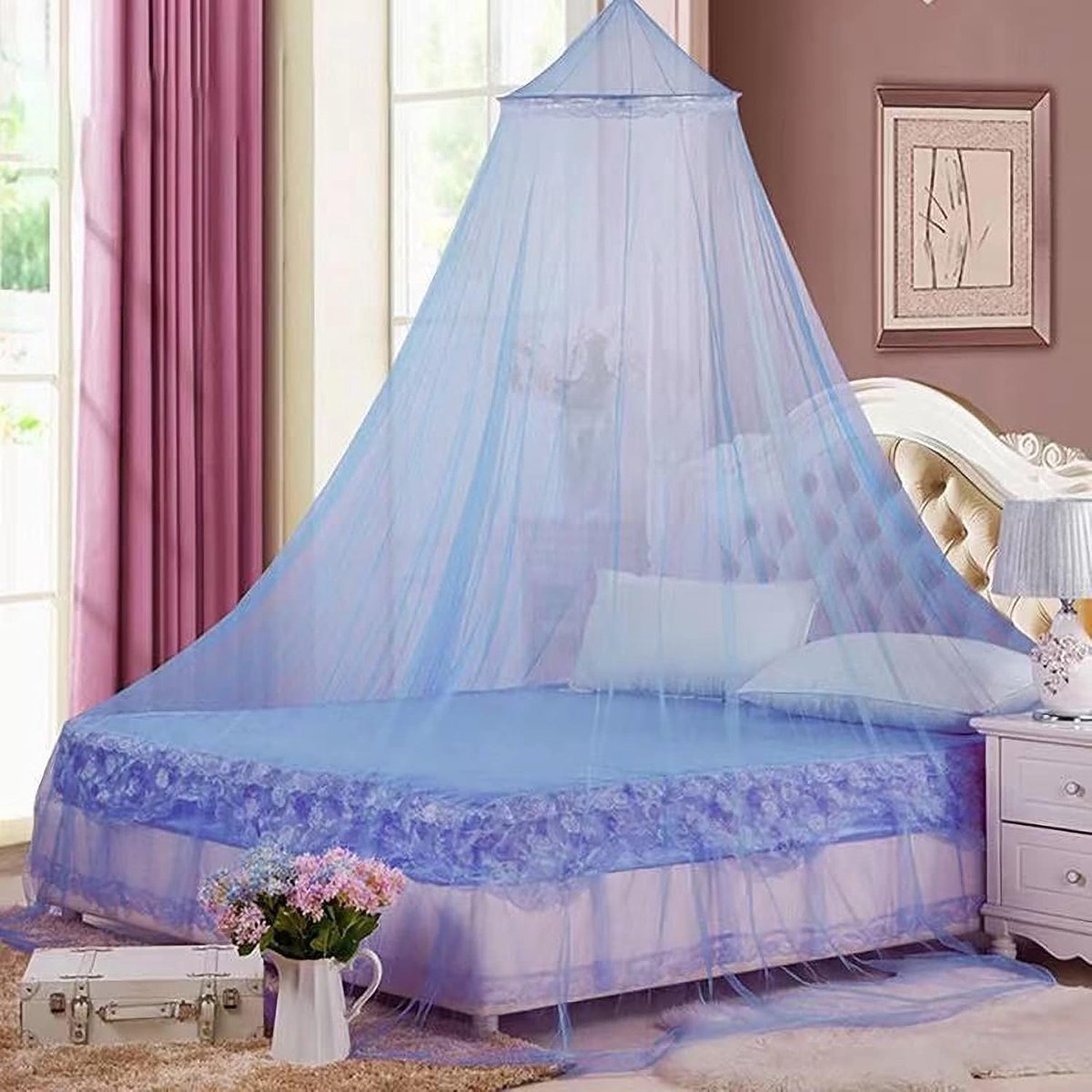 Muggennet, bedluifel voor meisjeskamerdecoratie, insectenbescherming, hangende luifel voor volwassenen, baby's, outdoor, kamperen, lichtblauw/geen opening
