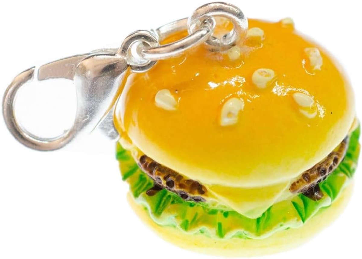 Hamburger Cheeseburger Charm Burger 20 mm - handgemaakt modesieraad I kettinghanger verzilverd - bedelhanger bedelarmband - hanger voor armband