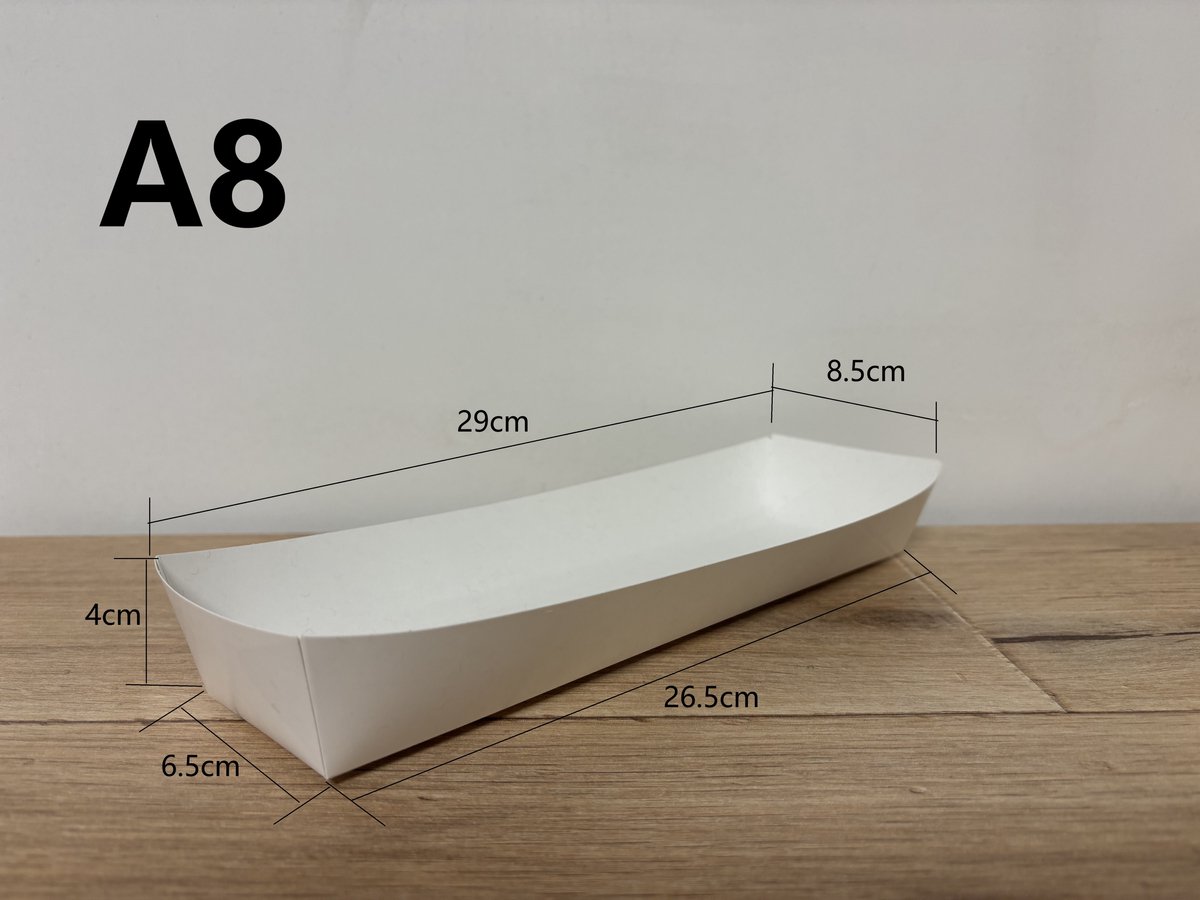ATXANC 1200 Stuks Witte Frietbakjes A8 - Kartonnen Snackbakjes - Duurzame Wegwerp Frietschalen - 29 x 8,5 x 4 cm - Voor Friet, BBQ, Feestjes, Picknick & Take-away