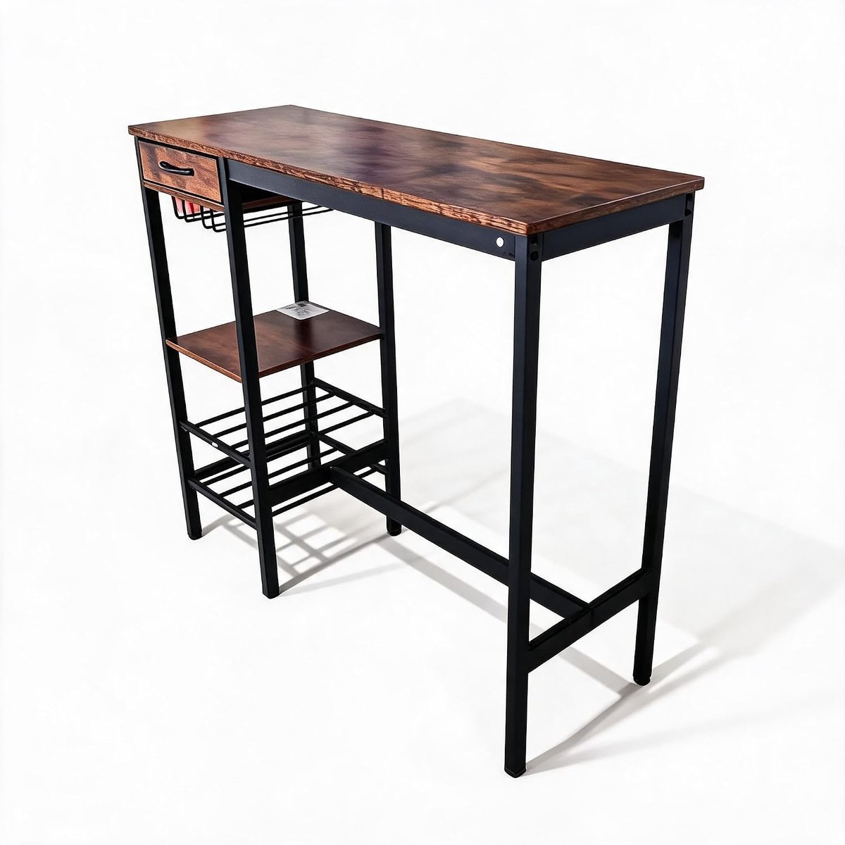 Hoge bartafel 100×40×90 cm, rechthoekig bruin eettafel, metaal‑hout, stoffen lade, houder voor wijnflessen & plank voor wijnglazen, voor keuken woonkamer eetkamer — cadeau in Cadeau-ideeën - foto 8