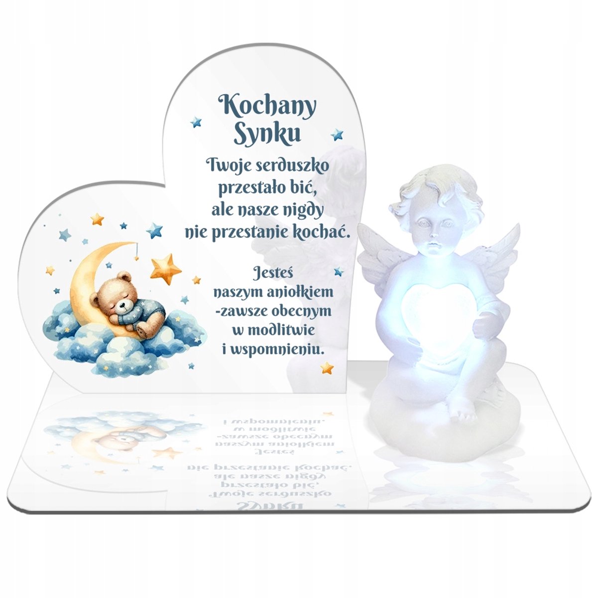 Witte LED Graf Grafsteen Angel met Kleurveranderend Hart