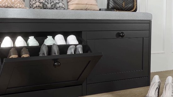 Schoenenbank - Schoenenbank met 2 Klaplades - Schoenenorganizer met Verstelbare Planken - 106X31.5X52CM
