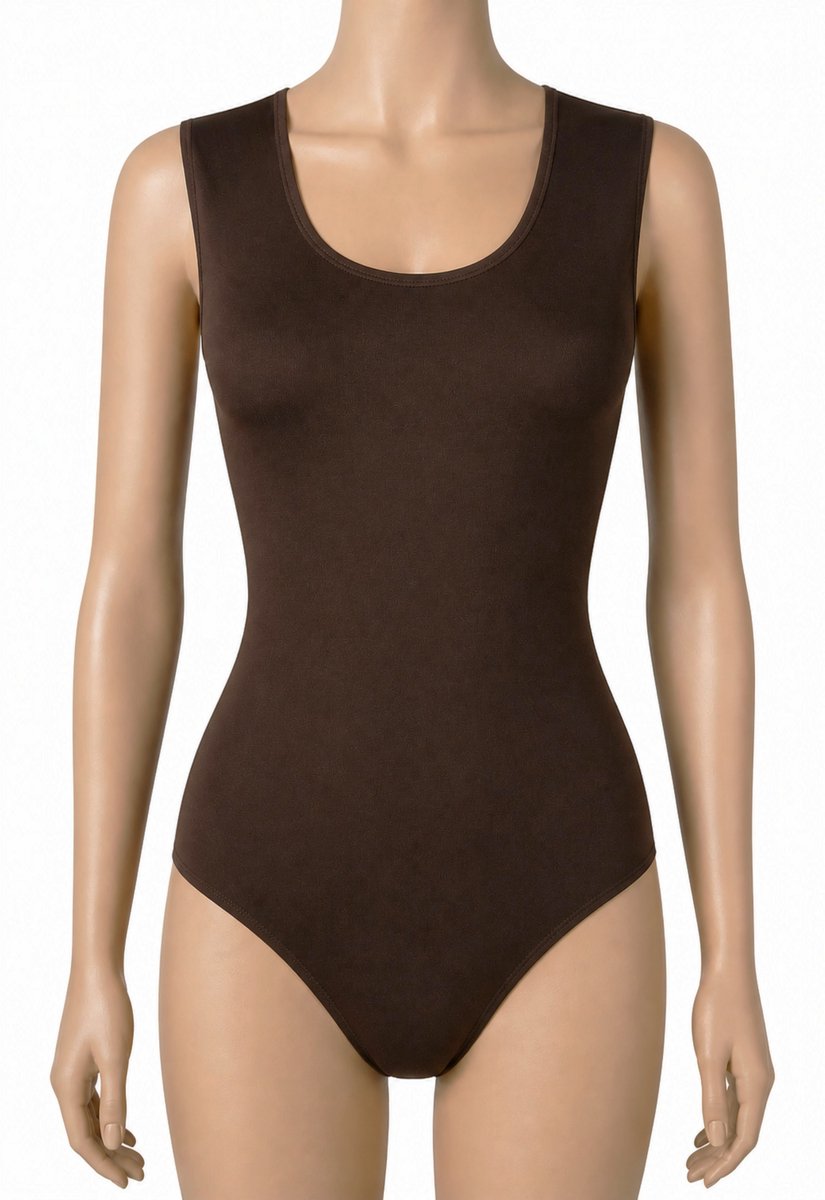 J&C Dames body 6891 - brede band - ronde hals - stringmodel - Bruin - maat L/XL