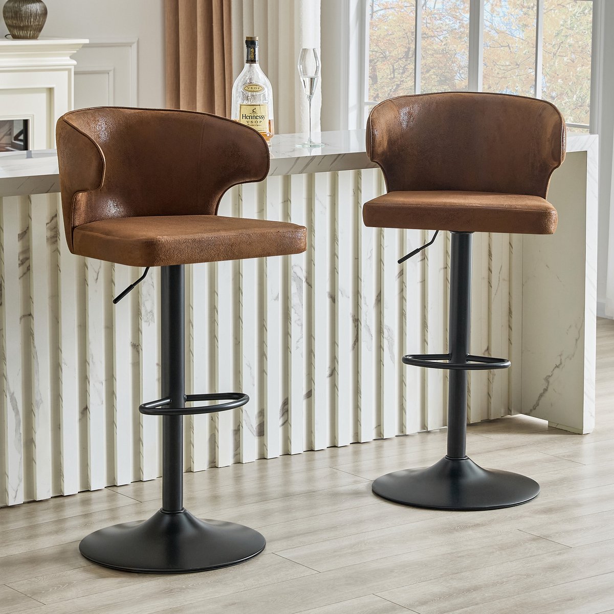 Clruro Barkrukken - 85-110 cm - 2 Stuks, Verstelbaar en Draaibaar - Voetsteun - Metaal - Chroom