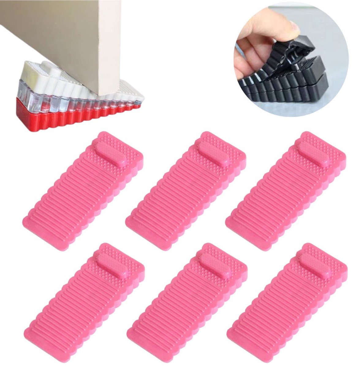 Set van 6 antislip rubberen deurstoppers –9.5*1.4*4cm- Siliconen deurstoppers geschikt voor alle vloertypes – Stapelbare deurwiggen – Voor het vastzetten van deuren in keukens, kantoren, entrees, kelders en meer - stopper - deurstop