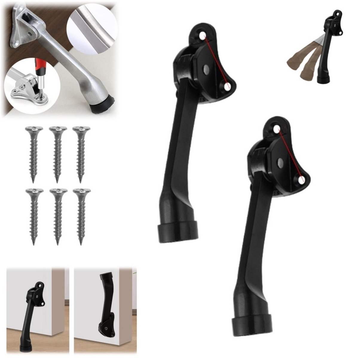 2 Deurstoppers – Met één hand verstelbare metalen deurstop – Zinklegering – Met rubberen stootkussen – 13 cm – Geschikt voor binnen- en buitendeuren en balkondeuren – deurstopper - zware deurstopper - hoefijzer deurstopper - voor binnen en buiten