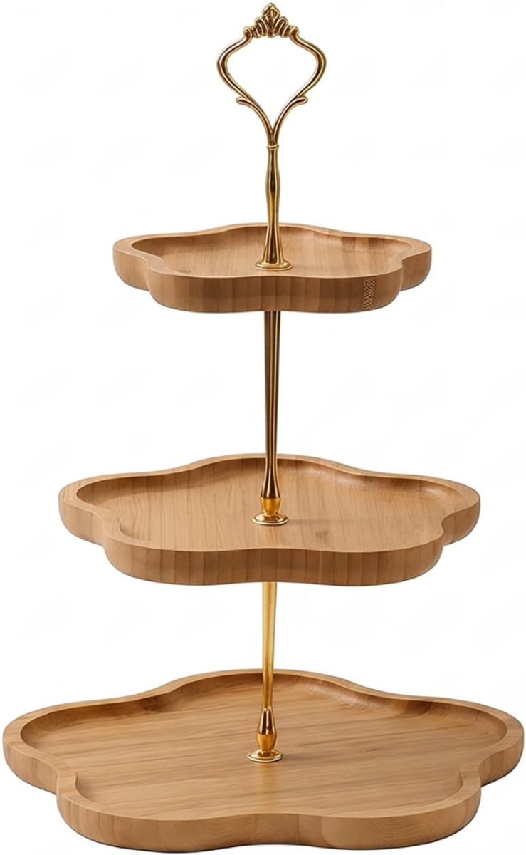 ZRNS® Etagere 3-Laags - Fruitmand - Hout - Goud