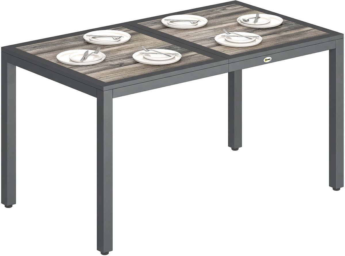 Tuintafel voor 4 tot 6 personen – tafelblad met houtnerfmotief – 140 x 80 x 72 cm – donkergrijs