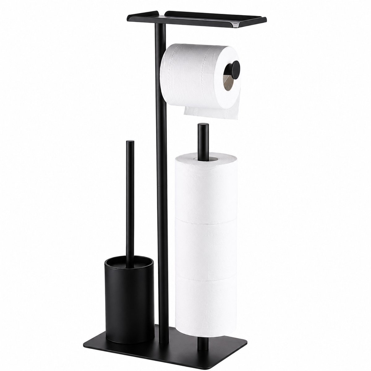 DPLUNIQ Wc borstel - Wc rolhouder - Toiletborstel - Wc borstel met houder - RVS - 26x16x60cm - Incl telefoonhouder - Zwart