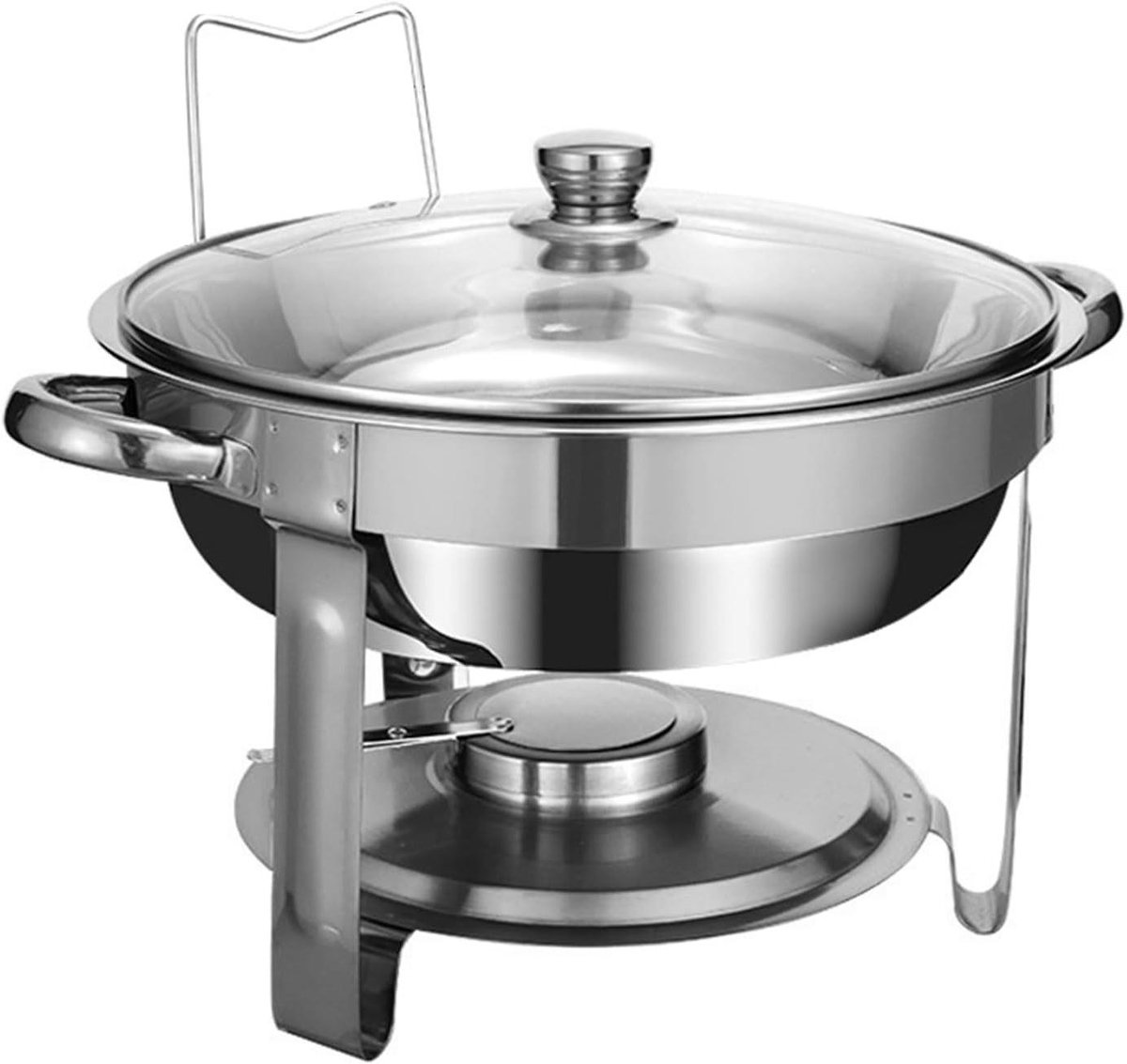Ronde Warmhoudpan - Buffetset Bain Marie - Gerechten Warm Houden - Inclusief Dekselhouder - 33.9 cm Diameter - Zilver