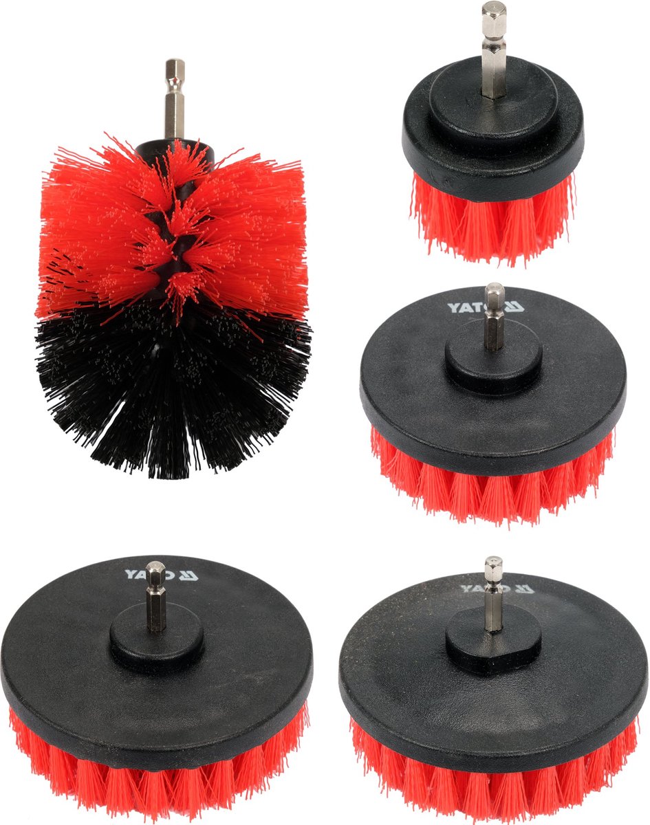 Borstelset voor Accuboor – 5-Delig – Nylon Reinigingsborstels – HEX Bit Aansluiting – Ø 5 t/m 12 cm – Schoonmaakborstels voor Boormachine
