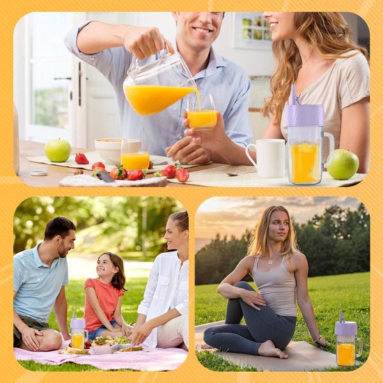 Draagbare Blender - Smoothie Maker - Verse Drankjes Maken - 6 RVS Messen - 400 ml - Zwartblauw — afbeelding 5