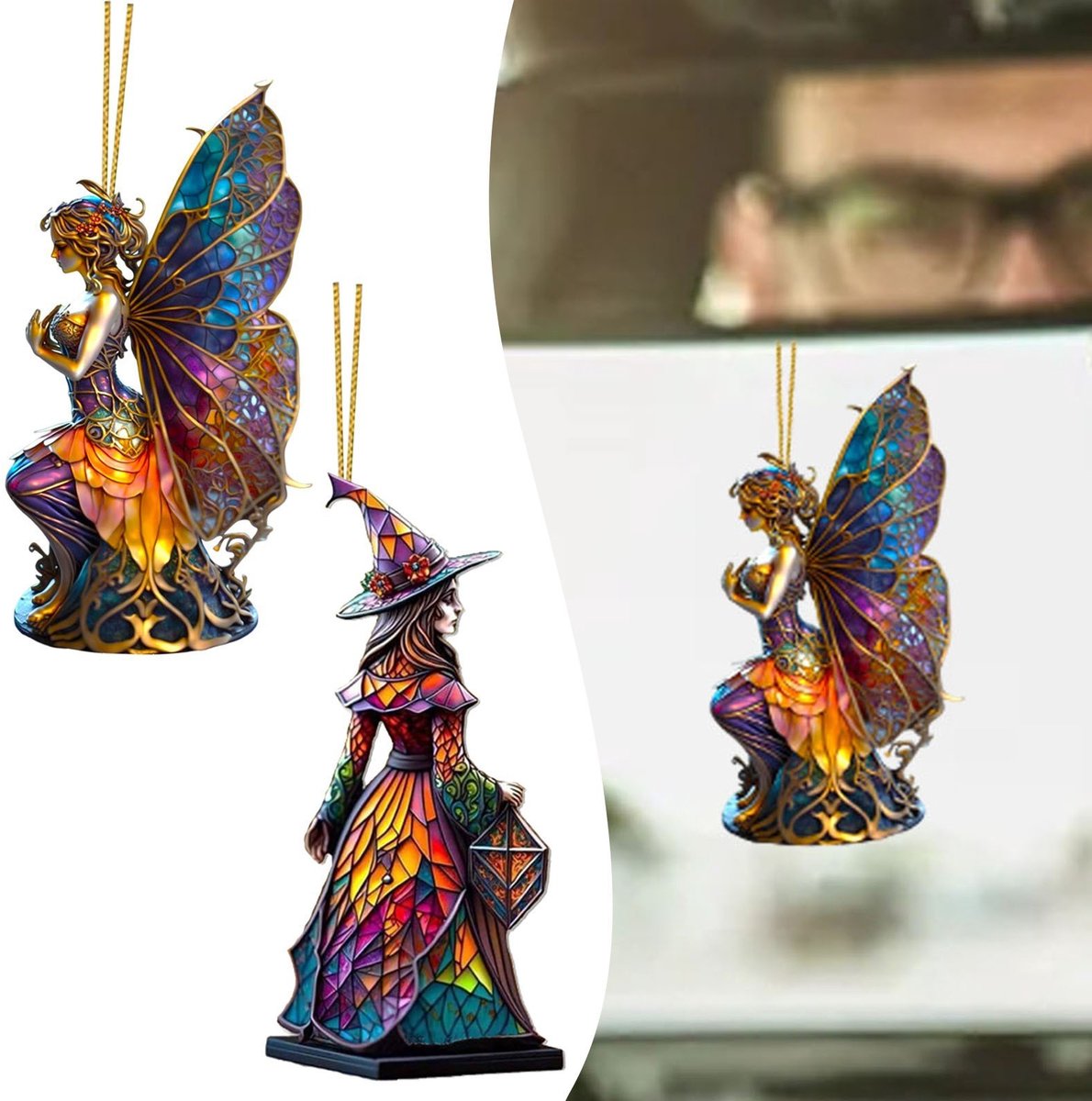 Kleurrijke Fee Hangdecoratie - Acryl Hangende Ornamenten - Geschikt voor Halloween, Kerstboom, Binnenspiegel en Hekserij Woondecoratie - Set A+B - 2D - Vlak acryl - Feestelijke Slingeraccessoires