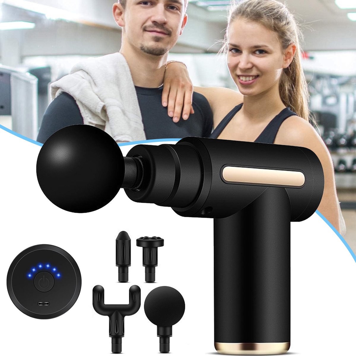 Mini Massagepistool - Handmassageapparaat Voor De Spieren - Diepweefselpercussiemassageapparaat - 4 Massagekoppen En 6 Snelheden
