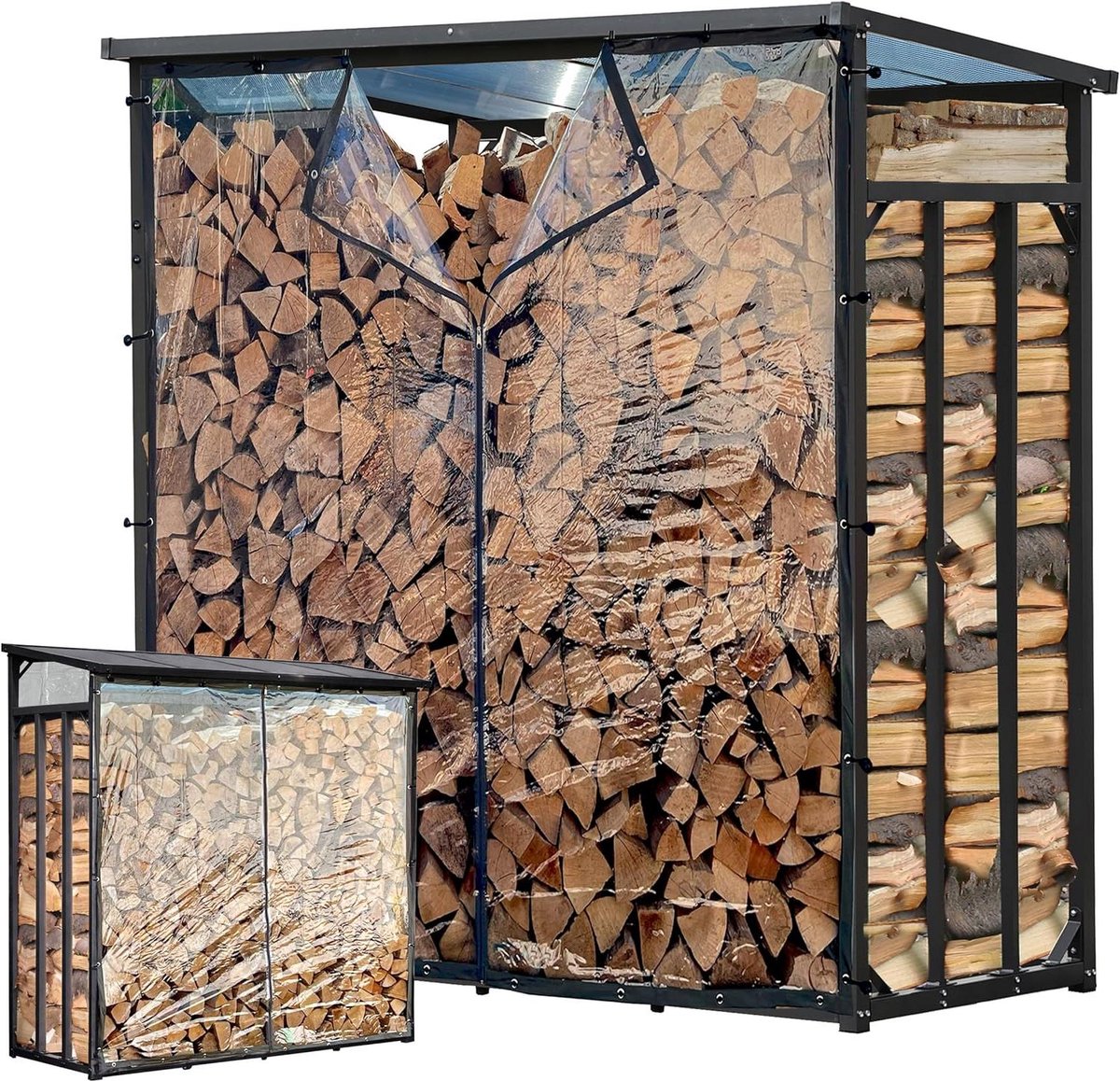 Houtopslag Rek - Brandhout Opslag - Buiten Opslaan - Met Weerbestendige Folie - 185x70x185 cm - Antraciet