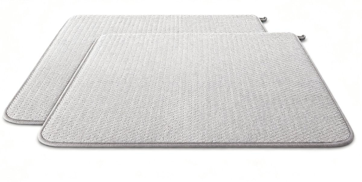 Microvezel-afdruipmat (set van 2) – Zeer absorberende, grote mat, geschikt voor aanrechten, gootstenen en afdruiprekken (grijs)