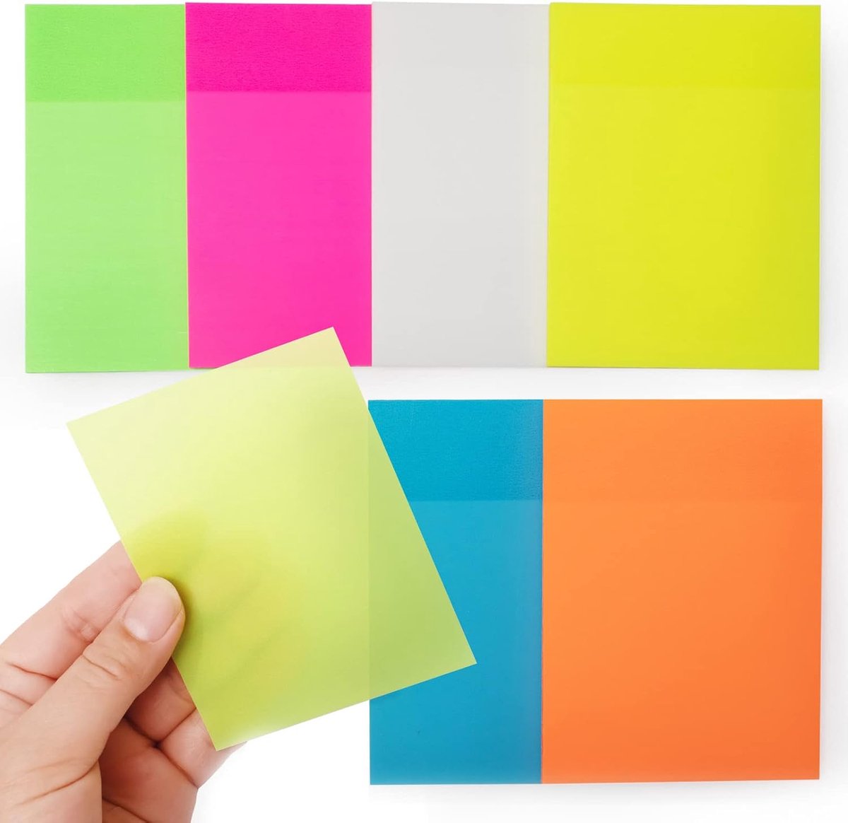 plaknotities set 6 verpakkingen effen kleuren 300 stuks doorschijnende notities pads beschrijfbare memo waterdicht zelfklevend voor herinnering planner bericht school