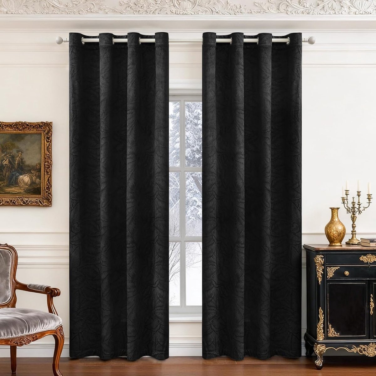 Fluwelen Gordijnen Verduisterend Set Van 2, 140 x 260 CM, Ondoorzichtige Gordijnen Met Ringen, Voor Woonkamer Slaapkamer, Gordijnen Warmte-en Koude-Isolerende Thermische, Zwart