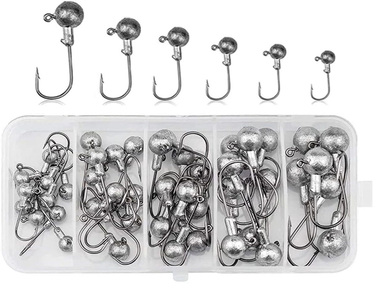 Haken, vishaken kit, met ronde jighead voor basforel met plastic doos of zoutwater zoetwatervissen.