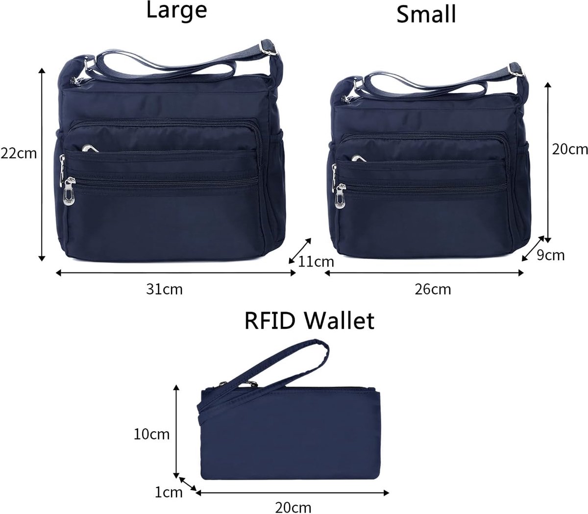 Crossbody tas voor vrouwen, waterdichte nylon schoudertas met veel zakken crossbody handtas met RFID-portemonnee