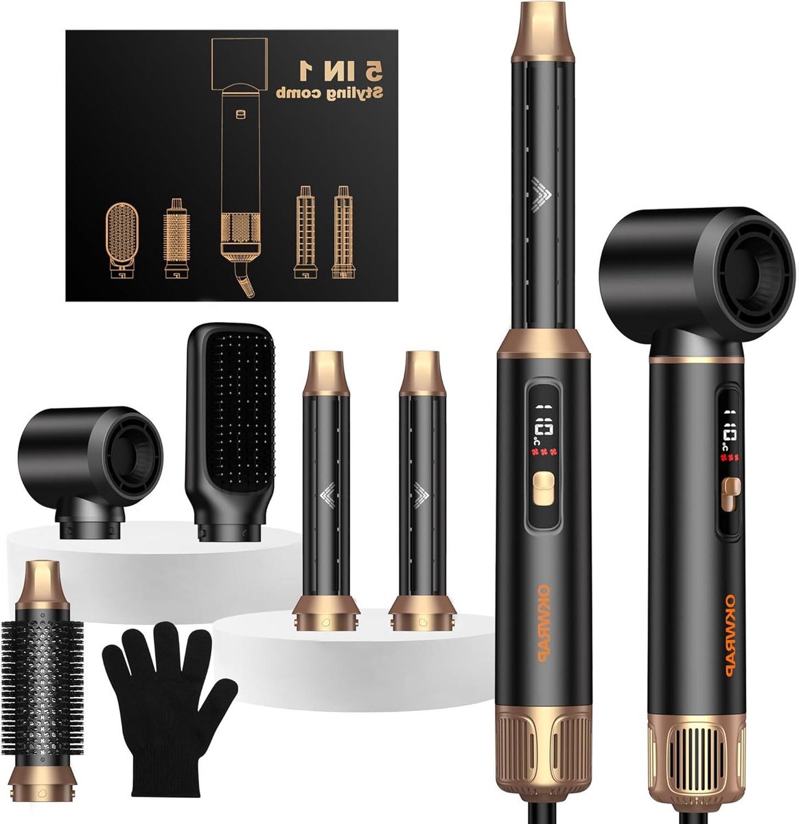 Haarstyler - Föhn Styler - Haar Drogen - 5-in-1 Functionaliteit - 26.5 x 20.5 x 8 cm - Zwart