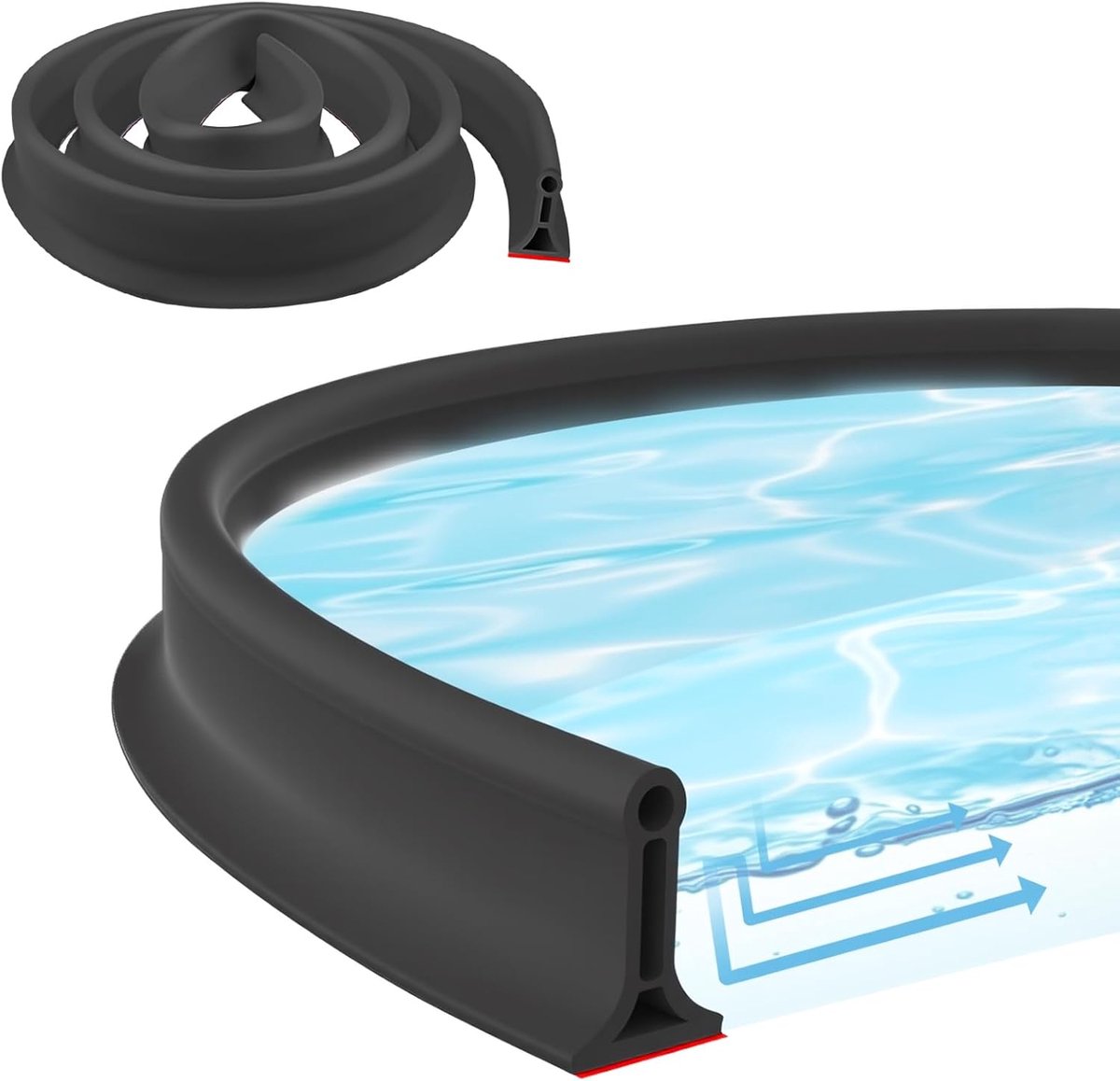 2 m douchedrempel, 4 cm, hoge waterbarrière, zelfklevend, douchedrempel, waterdam voor badkamer, toilet (zwart)