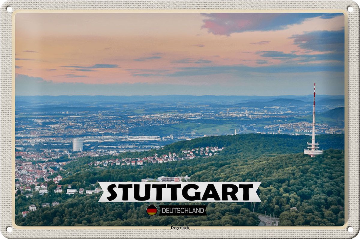 Blechschild Städte Stuttgart Blick auf Degerloch 30x20cm