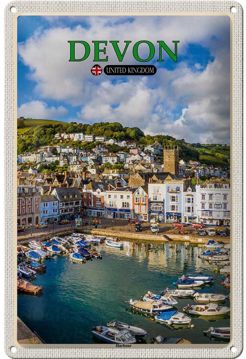 Blechschild Städte Devon United Kingdom Harbour 20x30cm