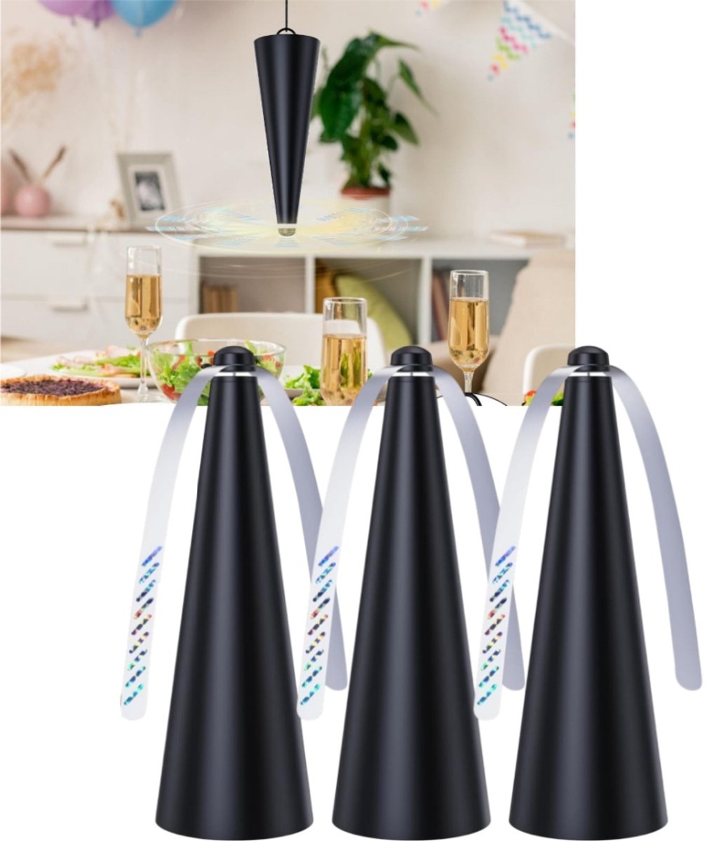 3 stuks - Eettafel vliegenventilator - Uitgerust met metalen haak - Voedselvliegventilator - Insectenwerende ventilator voor buiten - 9*9*25cm - Voor dineren op restaurant campingterras - Zwart
