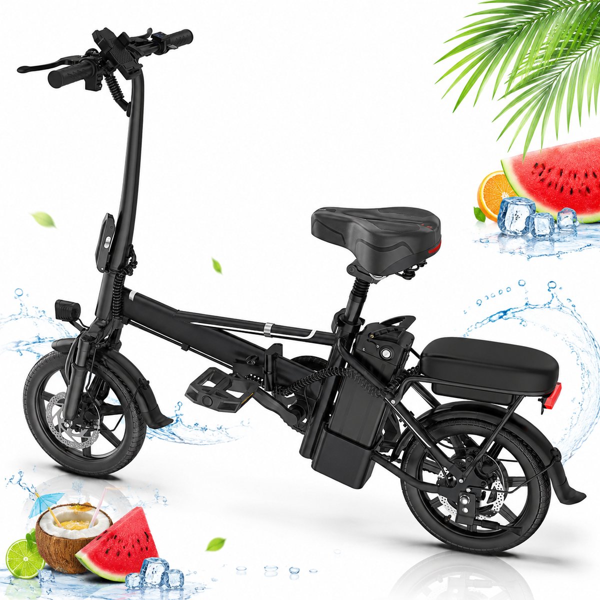 14‑inch Opvouwbare Elektrische Fiets 500W Borstelloze Motor, 48V 15,6Ah Lithium‑ion Accu, Mini E‑fiets met Twee Zitplaatsen voor Volwassenen, Stadspendel