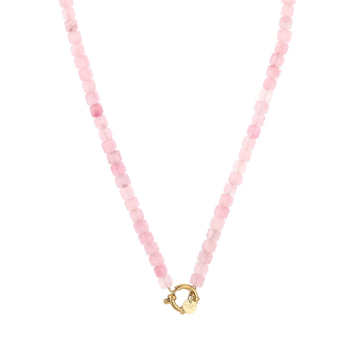 Fijne Natuurstenen Kralenketting – Natuurstenen Kralen Ketting Fijn – RVS - Roze