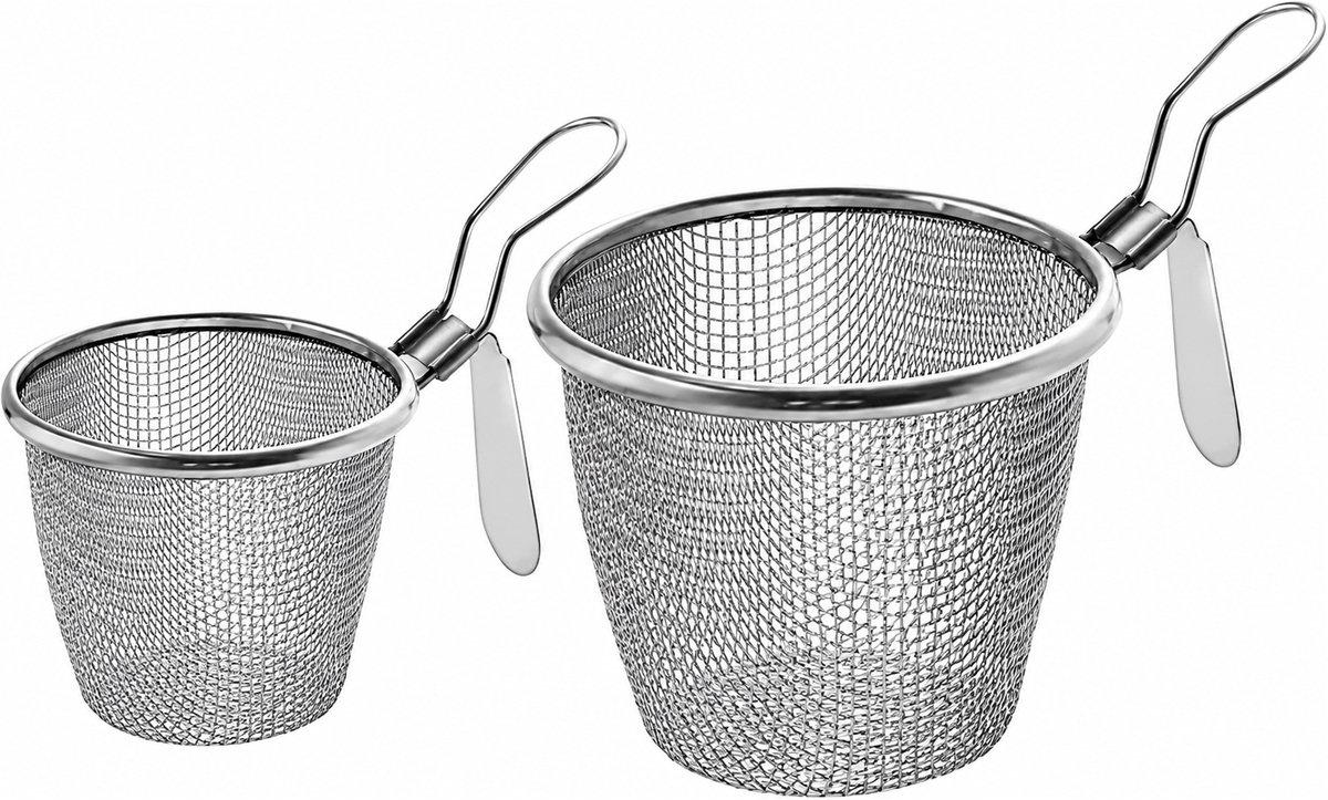 Kaiyaya - Zeef Set van 2 - Roestvrij Staal - Fijnmazig - Afgieten & Zeven - Voor pasta, groenten, hotpot - 11 cm & 9 cm