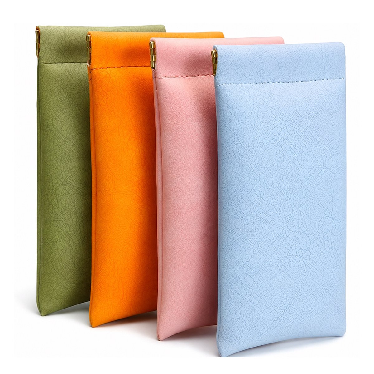 Kaiyaya - Brillenkokers Set van 4 - Automatische sluiting - PU leer met antikras voering - Voor zonnebrillen en brillen - Meerkleurig (groen, oranje, roze, blauw)