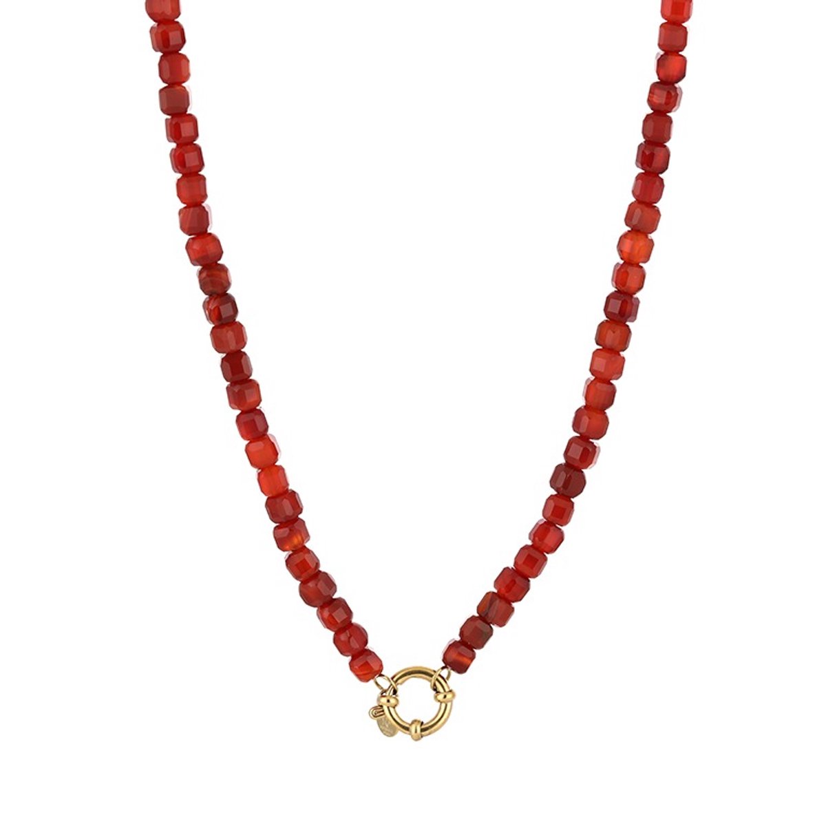 Fijne Natuurstenen Kralenketting – Natuurstenen Kralen Ketting Fijn – RVS - Rood