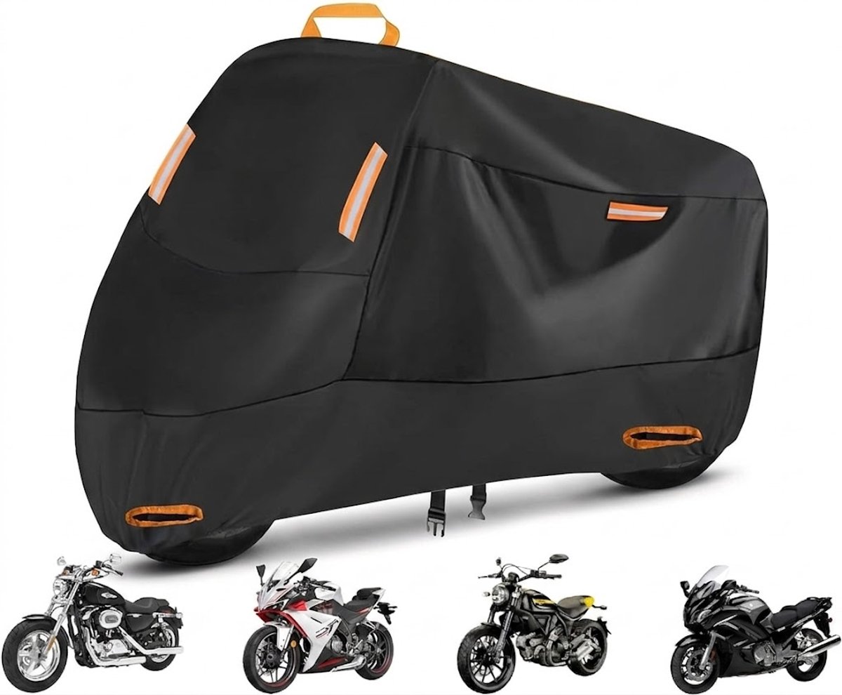Waterdicht Motorhoes - 245 x 105 x 125 cm - 210D Oxford Afdekhoes - voor Motor & Scooter - Winddicht - met Elastische Zoom & Klikgesp - UV-Bestendig & Ademend - Inclusief Opbergtas - Zwart