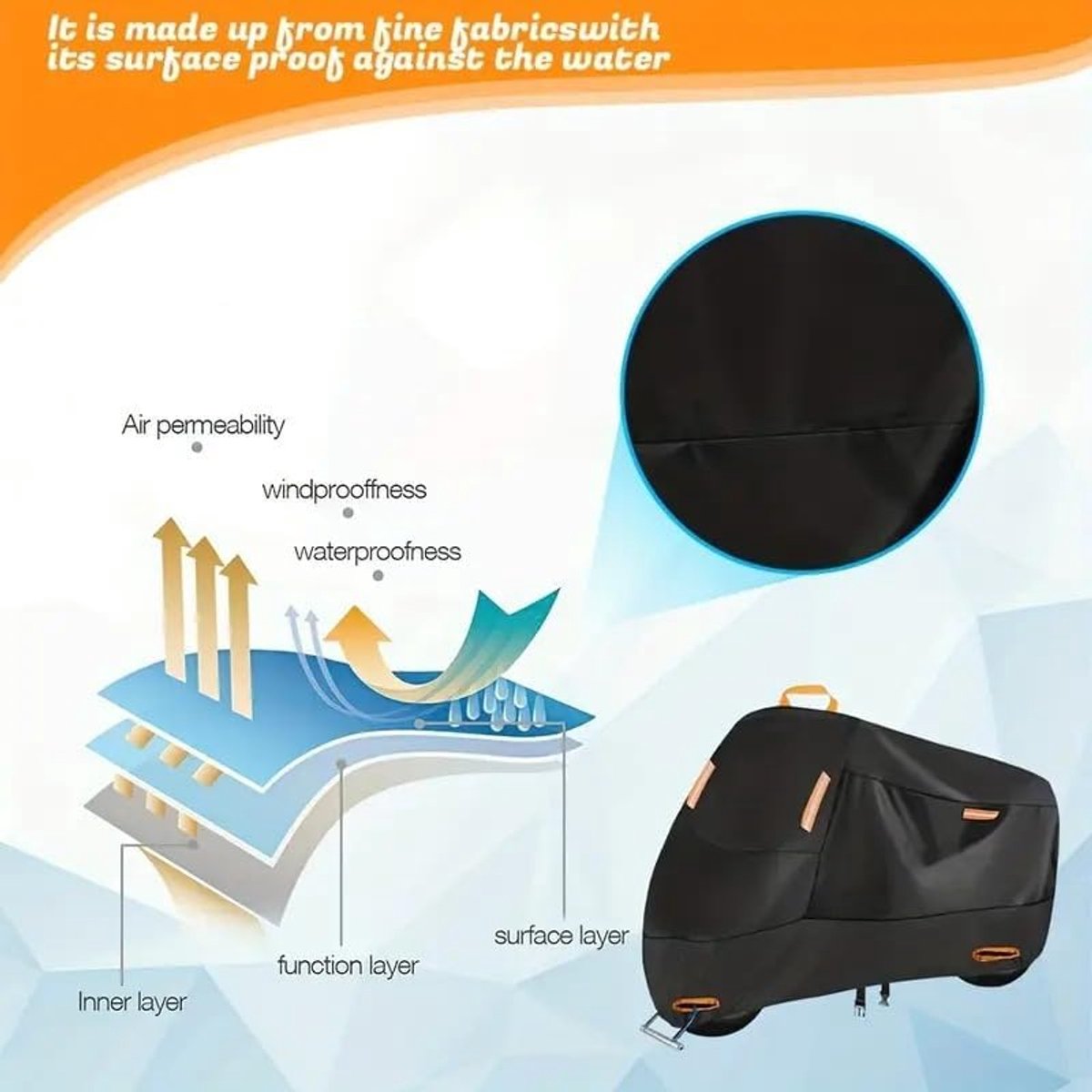 Waterdicht Motorhoes - 245 x 105 x 125 cm - 210D Oxford Afdekhoes - voor Motor & Scooter - Winddicht - met Elastische Zoom & Klikgesp - UV-Bestendig & Ademend - Inclusief Opbergtas - Zwart – foto 4