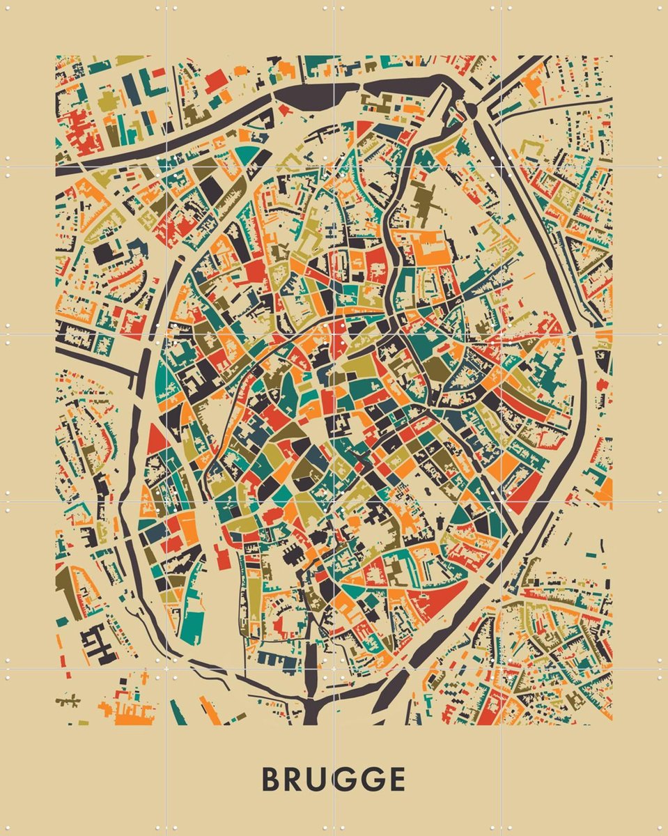 IXXI Brugge Mosaic Map, Kunst in Kaart - 80 x 100 cm - Gratis ophangtool - Grote wanddecoratie en posters - Abstract, Digitale Kunst, Speels