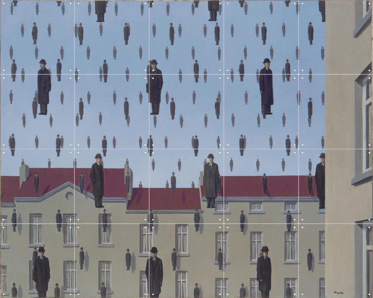 IXXI Golconde (1953), Magritte & Standaard Uitgeverij - 100 x 80 cm - Gratis ophangtool - Grote wanddecoratie en posters - Line art, Speels
