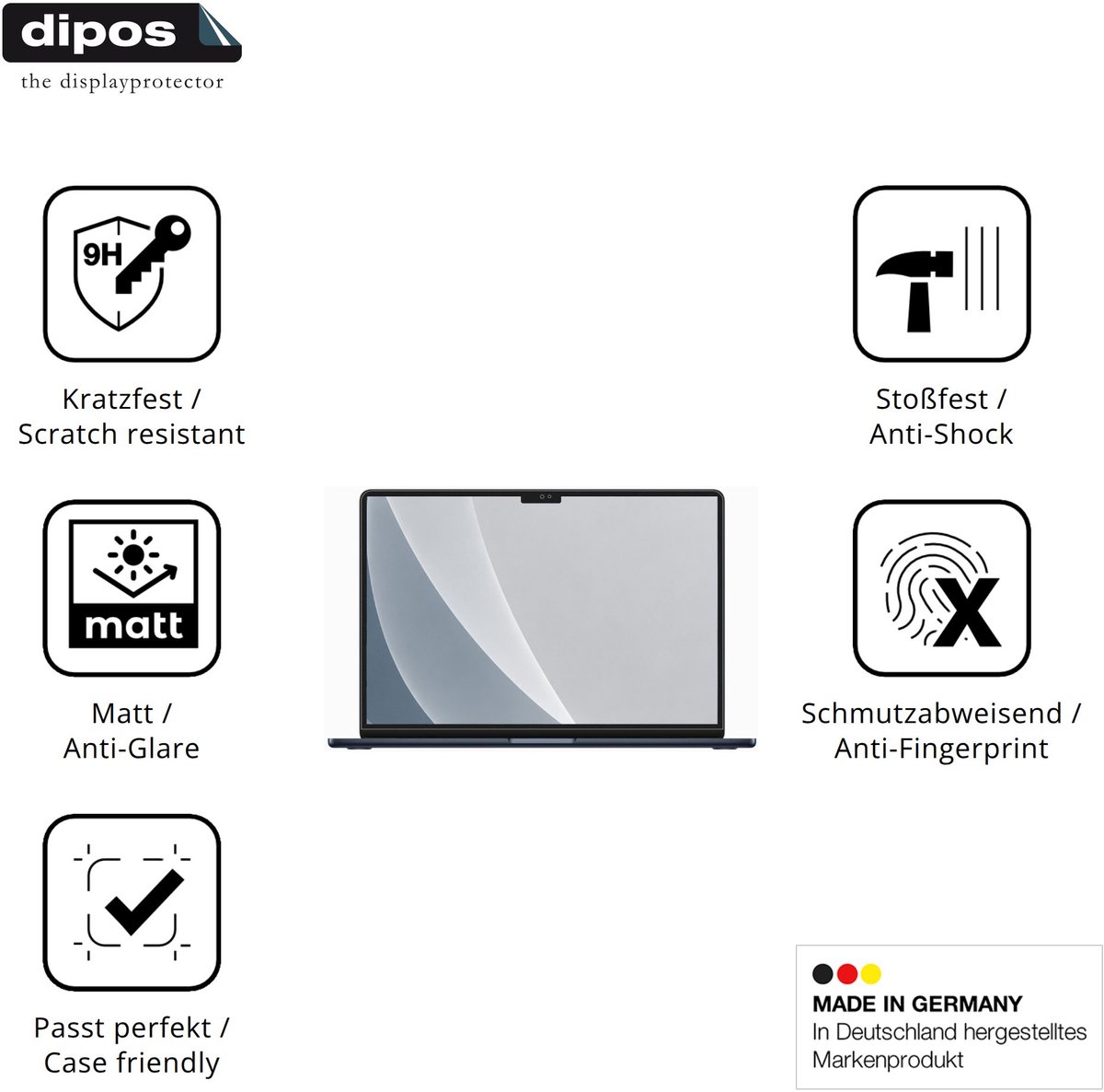 dipos – 2x Matte Pantserfolie geschikt voor Apple MacBook Air M2 15 Inch 2022 | 9H Screenprotector