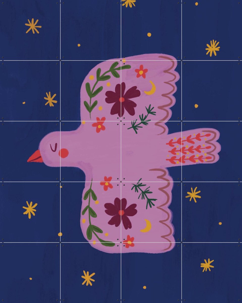 IXXI Magische Vogel, Kirsten Blom Art & Illustration - 80 x 100 cm - Gratis ophangtool - Grote wanddecoratie en posters - Cartoonesk, Illustraties
