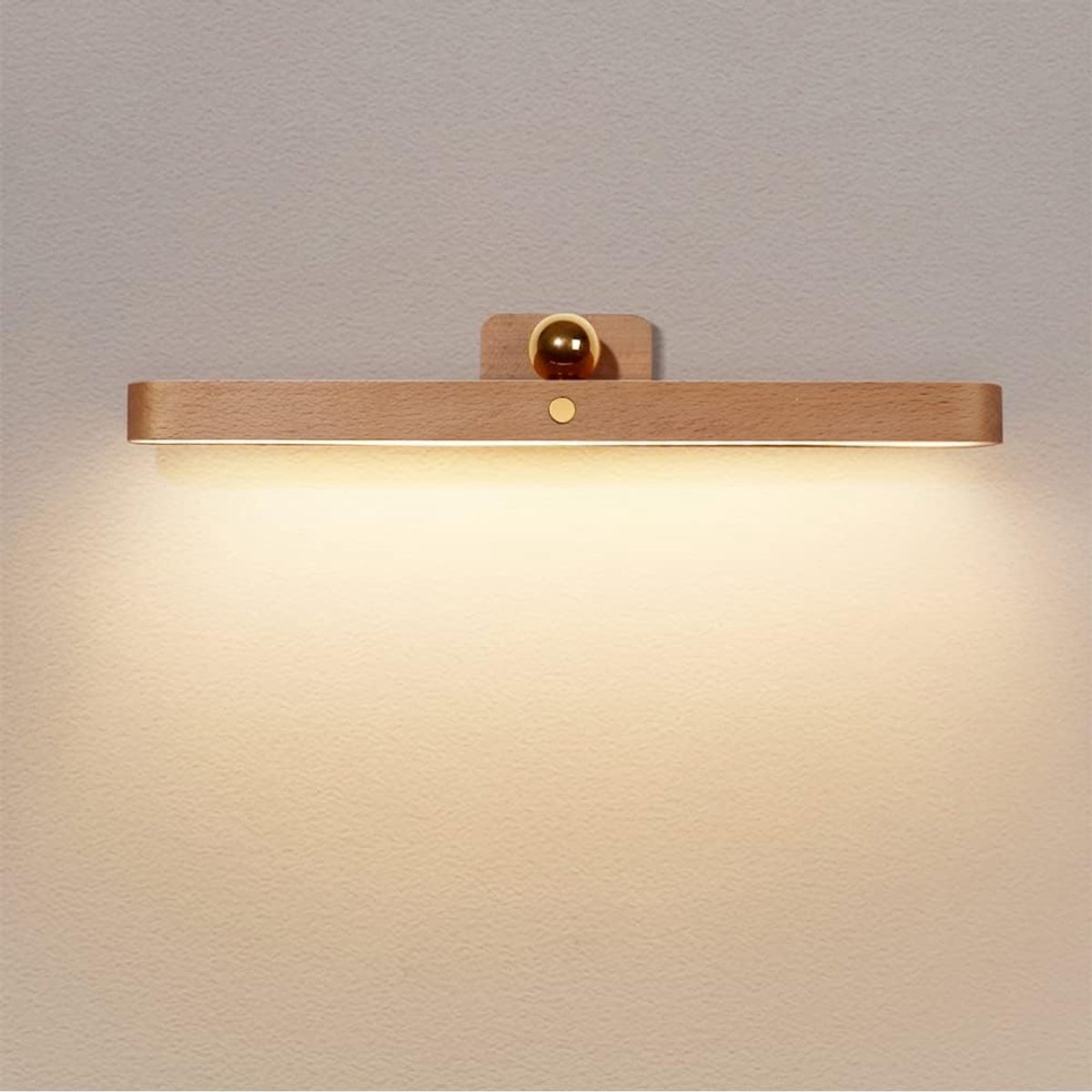 KZQ Oplaadbare Magnetische Led Badkamerverlichting Met Touchbediening En 3 Dimstanden – Usb-C Opladen, Beukenhout Afwerking, Voor Woonkamer, Slaapkamer En Gang