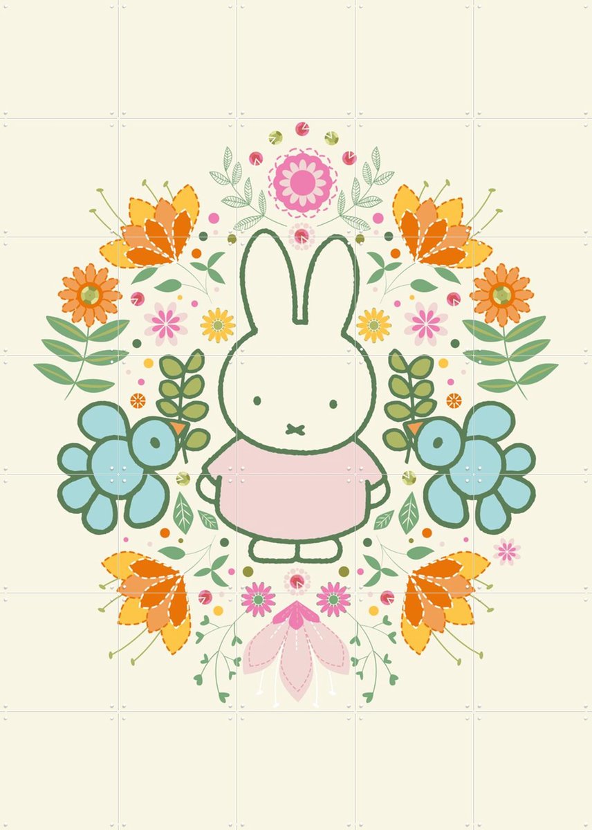 IXXI Nijntje Bloemen, Nijntje - 100 x 140 cm - Gratis ophangtool - Grote wanddecoratie en posters - Speels, Kleurrijk, Cartoonesk, Illustraties