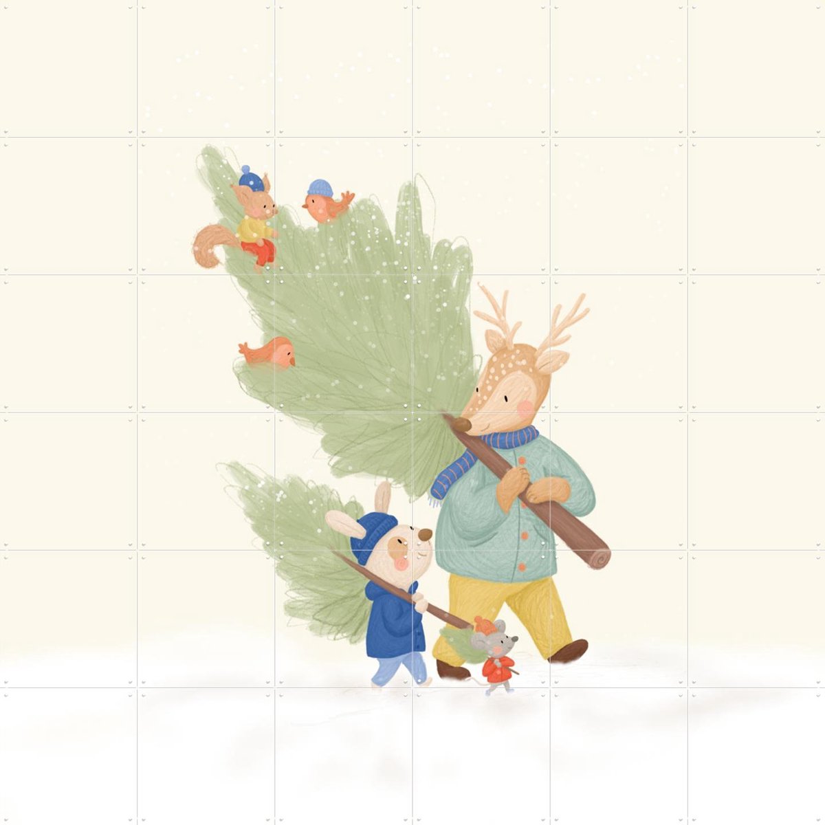 IXXI Walking in a Winter Wonderland, Studio Phie - 120 x 120 cm - Gratis ophangtool - Grote wanddecoratie en posters - Illustraties, Kleurrijk