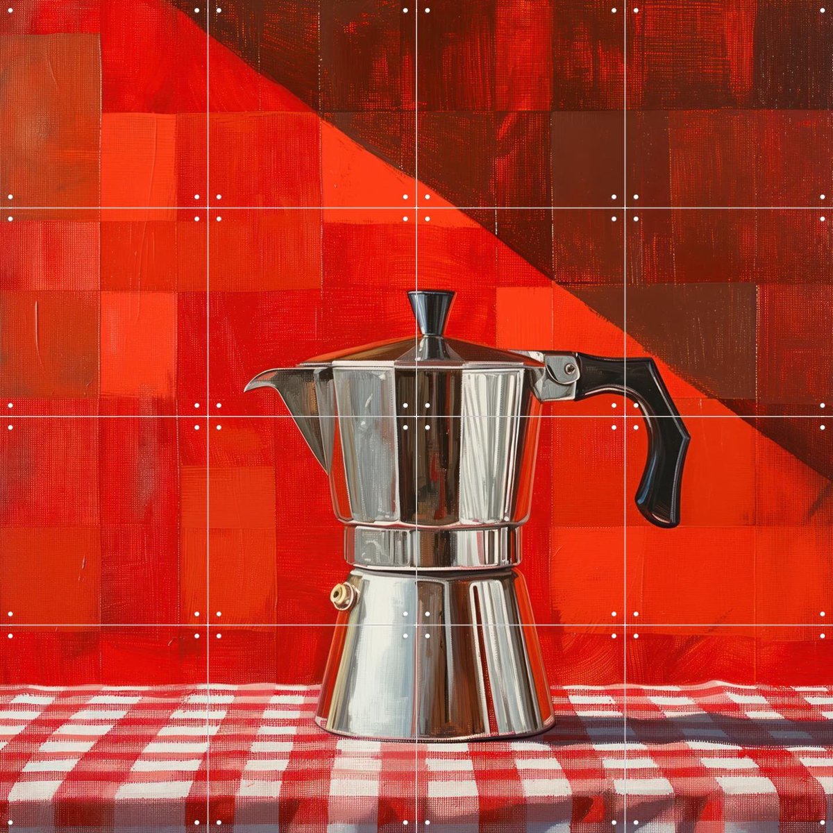 IXXI Silver Italian Percolator - Red Checkered, OTTI - 80 x 80 cm - Gratis ophangtool - Grote wanddecoratie en posters Eetkamer, Woonkamer, Keuken