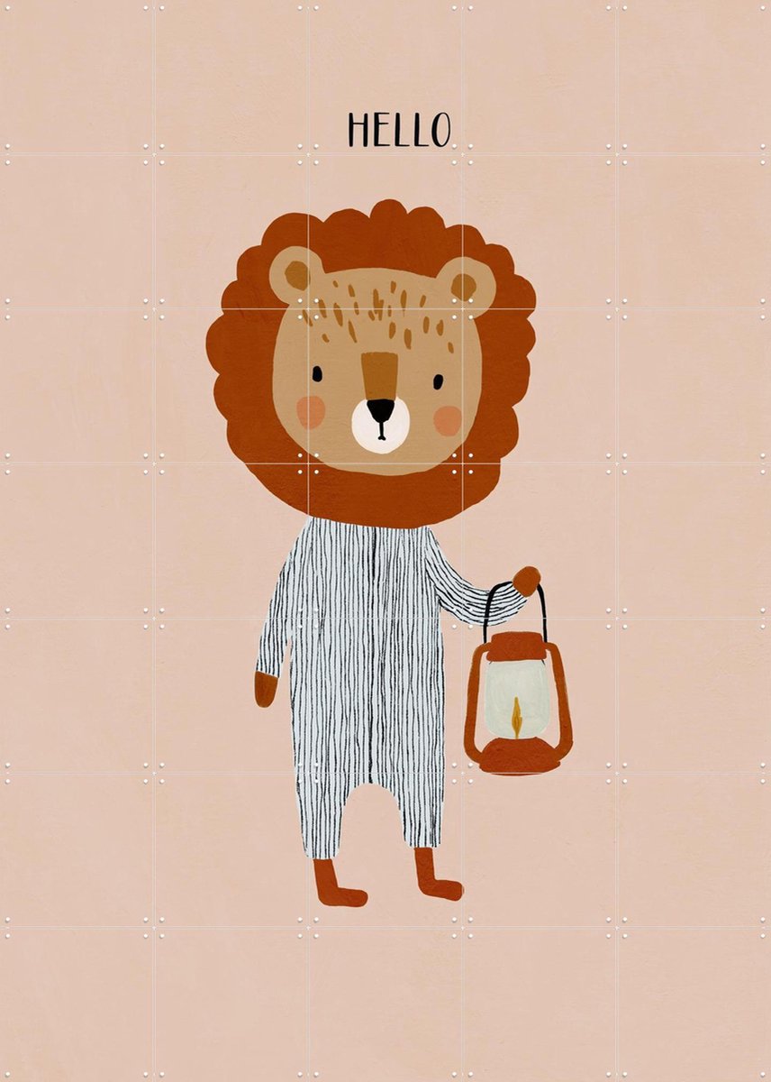 IXXI Hello Lion, Treechild & Various - 100 x 140 cm - Gratis ophangtool - Grote wanddecoratie en posters - Modern, Kleurrijk, Speels, Cartoonesk
