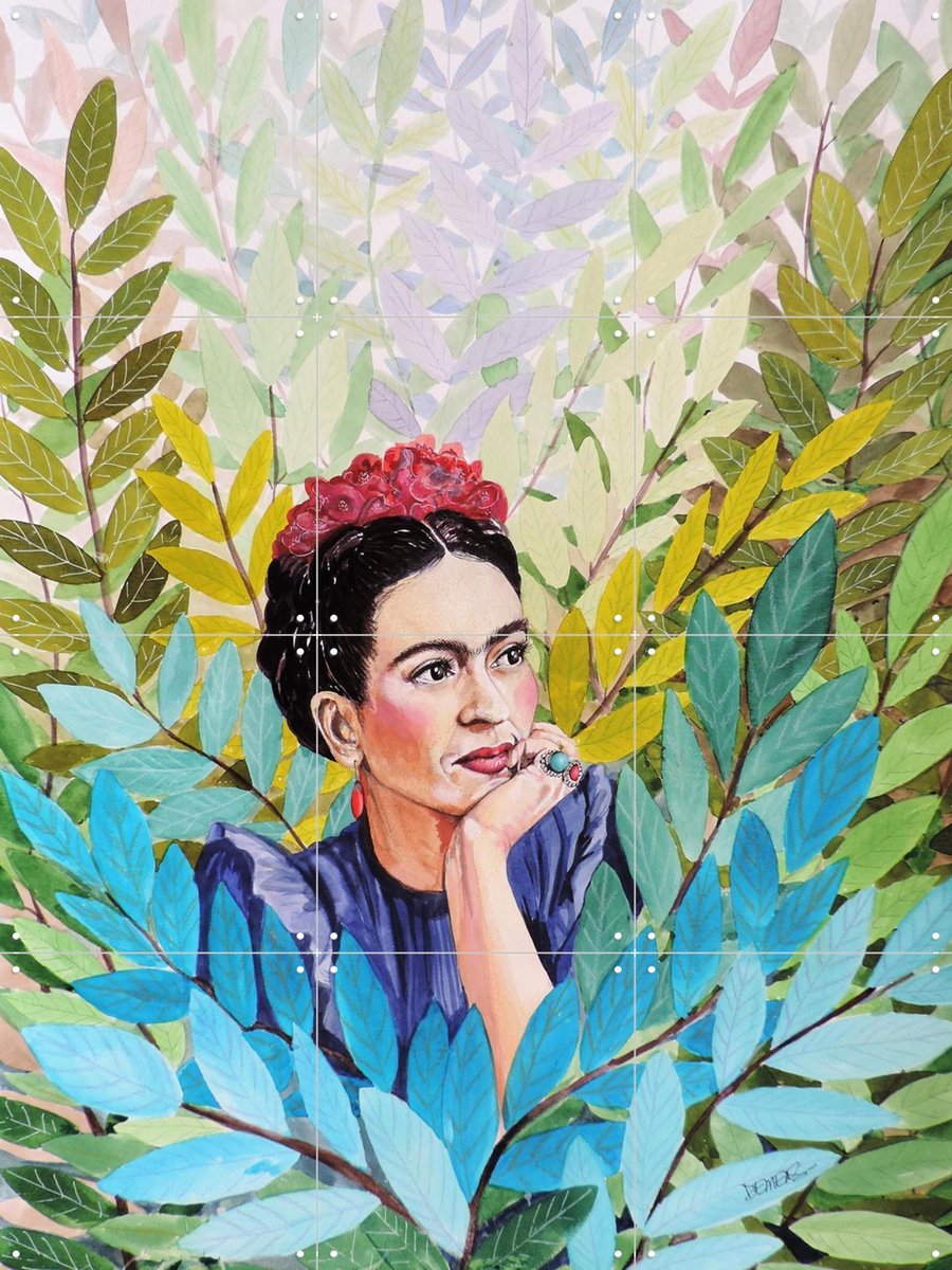 IXXI Frida in Lush Leaves, Sylvie Demers & Various - 60 x 80 cm - Gratis ophangtool - Grote wanddecoratie en posters - Speels, Aquarel, Modern