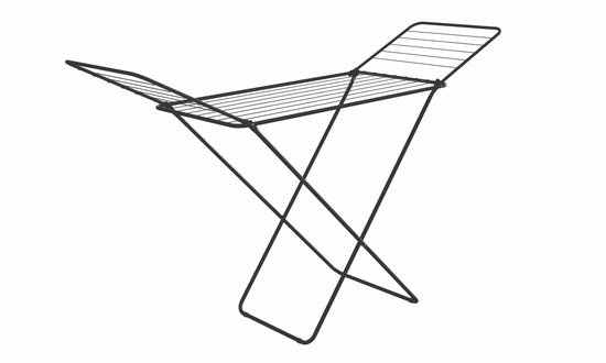 Zwart inklapbaar droogrek met vleugels, 18 meter drooglengte.