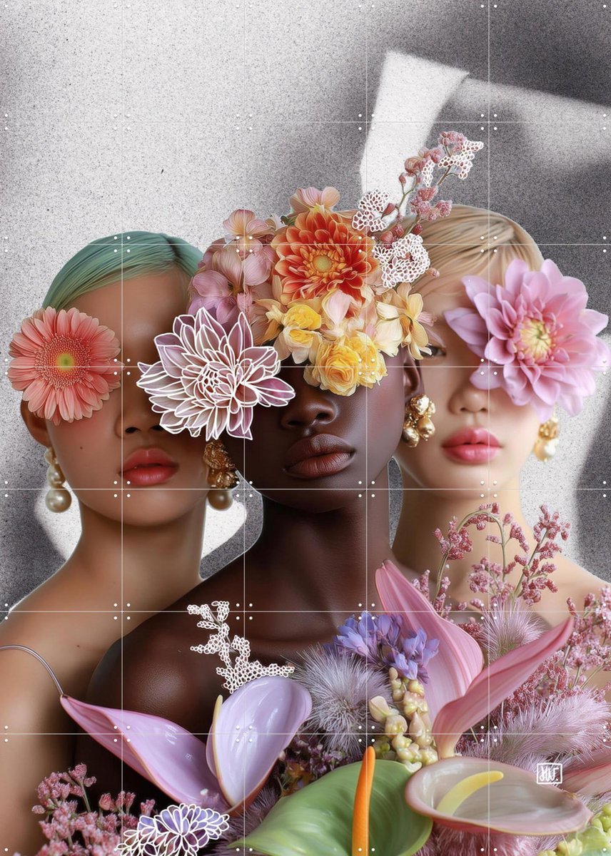 IXXI Too Many Flowers to See, Henriette Visscher - 100 x 140 cm - Gratis ophangtool - Grote wanddecoratie en posters - Kleurrijk, Gemengde Technieken