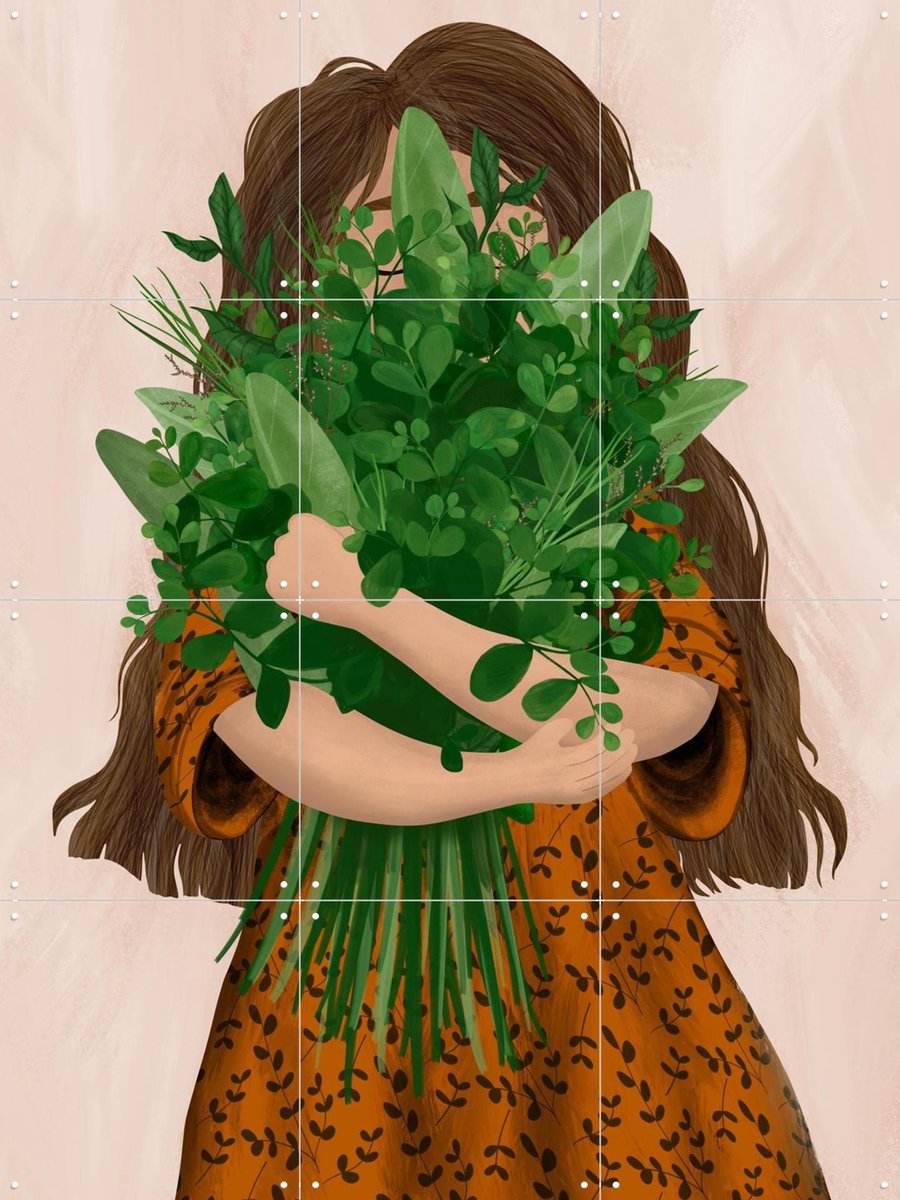 IXXI Girl With Posy, EMELIEmaria & Various - 60 x 80 cm - Gratis ophangtool - Grote wanddecoratie en posters - Modern, Kleurrijk, Illustraties